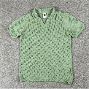 Dandy Del Mar Polo Shirt Mens Medium Green The Antibes Crochet Knit Short Sleeve